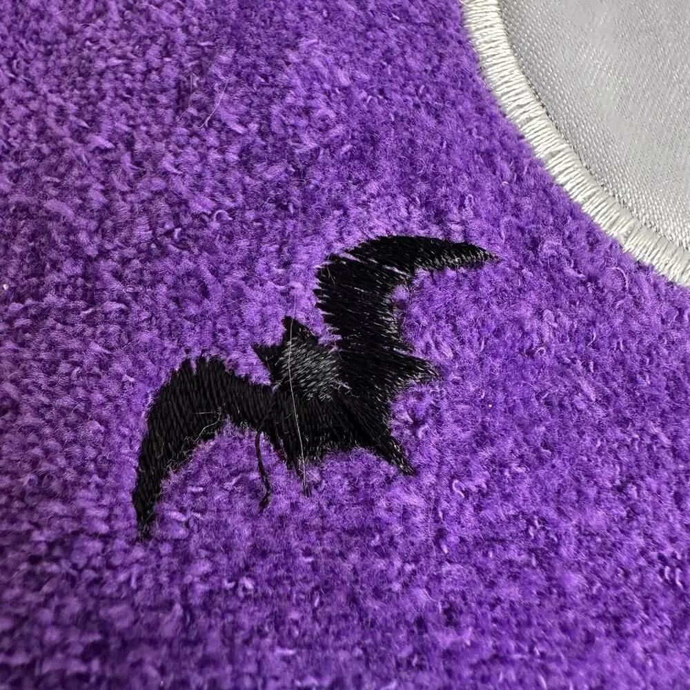 VTG Halloween Hand Towel Purple Ghost Embroidered Fringe Seasonal Accents ￼